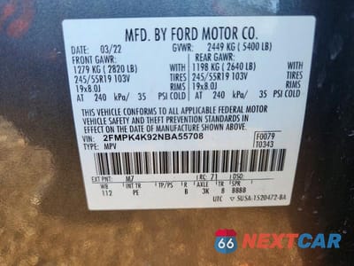Zdjęcie 14 z 14 samochodu: 2022 FORD EDGE TITANIUM VIN:2FMPK4K92NBA55708 - miniatura