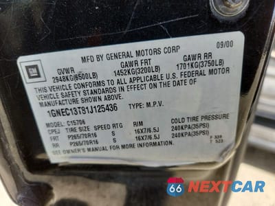 Zdjęcie 13 z 13 samochodu: 2001 CHEVROLET TAHOE C1500 VIN:1GNEC13T81J125436 - miniatura