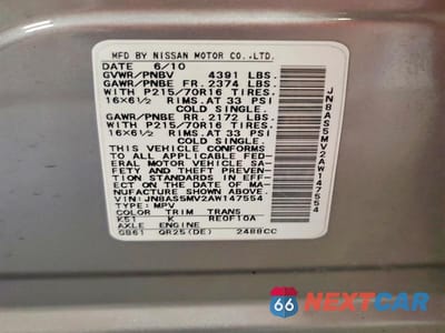 Zdjęcie 13 z 13 samochodu: 2010 NISSAN ROGUE S VIN:JN8AS5MV2AW147554 - miniatura