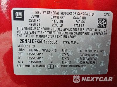 Zdjęcie 13 z 13 samochodu: 2013 CHEVROLET EQUINOX LT VIN:2GNALDEK5D1223603 - miniatura