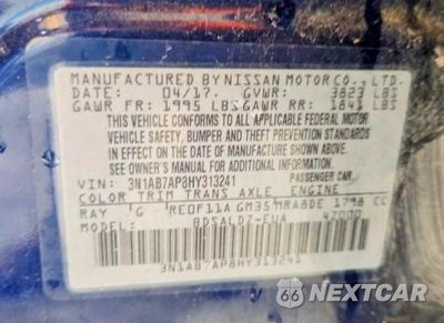 Zdjęcie 13 z 13 samochodu: 2017 NISSAN SENTRA SV VIN:3N1AB7AP8HY313241 - miniatura