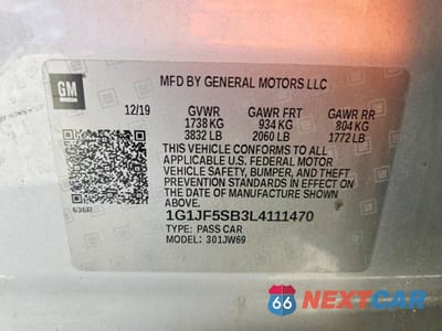 Zdjęcie 12 z 12 samochodu: 2020 CHEVROLET SONIC PREMIER VIN:1G1JF5SB3L4111470 - miniatura