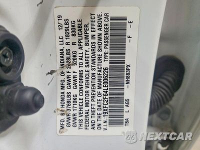 Zdjęcie 12 z 12 samochodu: 2020 HONDA CIVIC LX VIN:19XFC2F64LE006226 - miniatura