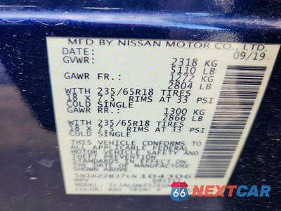 Zdjęcie 13 z 13 samochodu: 2020 NISSAN MURANO SV VIN:5N1AZ2BJ7LN104306 - miniatura