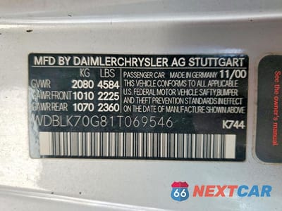 Zdjęcie 12 z 12 samochodu: 2001 MERCEDES-BENZ CLK 430 VIN:WDBLK70G81T069546 - miniatura