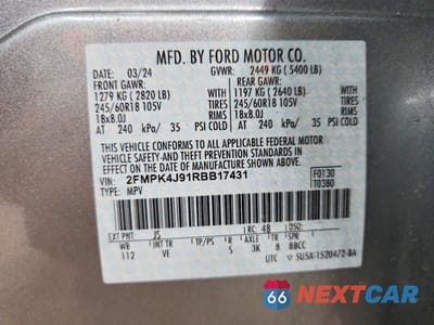 Zdjęcie 13 z 13 samochodu: 2024 FORD EDGE SEL VIN:2FMPK4J91RBB17431 - miniatura