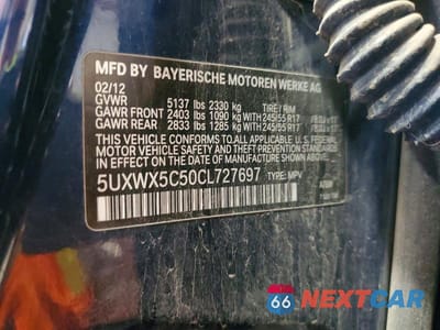 Zdjęcie 12 z 12 samochodu: 2012 BMW X3 XDRIVE28I VIN:5UXWX5C50CL727697 - miniatura