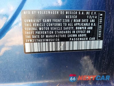 Zdjęcie 12 z 12 samochodu: 2015 VOLKSWAGEN GOLF VIN:3VW217AU3FM054136 - miniatura