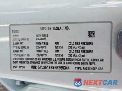 Zdjęcie 12 z 12 samochodu: 2022 TESLA MODEL 3 VIN:5YJ3E1EB7NF265344 - miniatura