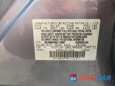 Zdjęcie 12 z 12 samochodu: 2010 NISSAN SENTRA 2.0 VIN:3N1AB6AP9AL716397 - miniatura