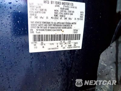 Zdjęcie 13 z 13 samochodu: 2012 FORD EXPLORER XLT VIN:1FMHK7D88CGA19974 - miniatura