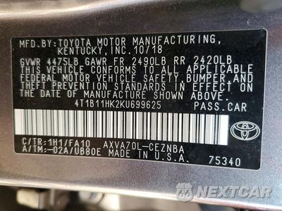 Zdjęcie 12 z 12 samochodu: 2019 TOYOTA CAMRY LE VIN:4T1B11HK2KU699625 - miniatura