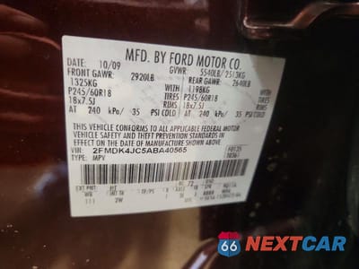 Zdjęcie 13 z 13 samochodu: 2010 FORD EDGE SEL VIN:2FMDK4JC5ABA40565 - miniatura