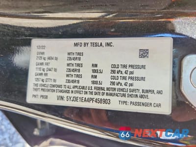Zdjęcie 13 z 13 samochodu: 2023 TESLA MODEL 3 VIN:5YJ3E1EA4PF458903 - miniatura