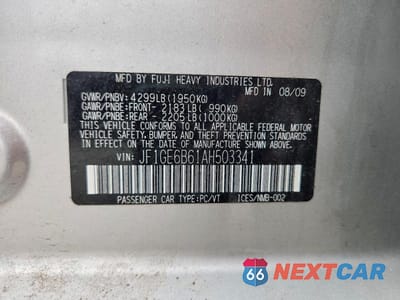 Zdjęcie 13 z 13 samochodu: 2010 SUBARU IMPREZA 2.5I PREMIUM VIN:JF1GE6B61AH503341 - miniatura