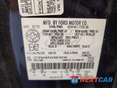 Zdjęcie 12 z 12 samochodu: 2012 FORD F150 SUPERCREW VIN:1FTFW1EFXCKE12110 - miniatura