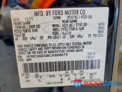 Zdjęcie 13 z 13 samochodu: 2012 FORD ESCAPE XLT VIN:1FMCU0DG6CKB68075 - miniatura