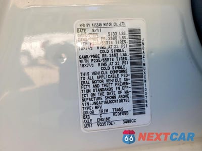 Zdjęcie 13 z 13 samochodu: 2012 NISSAN MURANO S VIN:JN8AZ1MUXCW100755 - miniatura