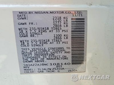 Zdjęcie 13 z 13 samochodu: 2022 NISSAN MURANO S VIN:5N1AZ2AJ8NC108140 - miniatura