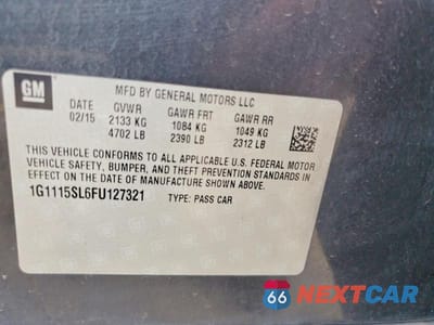 Zdjęcie 12 z 12 samochodu: 2015 CHEVROLET IMPALA LT VIN:1G1115SL6FU127321 - miniatura