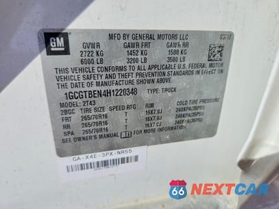 Zdjęcie 12 z 12 samochodu: 2017 CHEVROLET COLORADO VIN:1GCGTBEN4H1220348 - miniatura