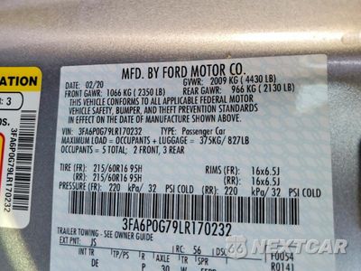 Zdjęcie 13 z 13 samochodu: 2020 FORD FUSION S VIN:3FA6P0G79LR170232 - miniatura