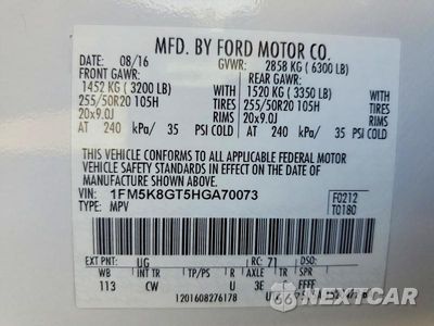Zdjęcie 13 z 13 samochodu: 2017 FORD EXPLORER SPORT VIN:1FM5K8GT5HGA70073 - miniatura
