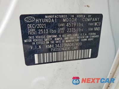 Zdjęcie 12 z 12 samochodu: 2022 HYUNDAI SONATA HYBRID SEL VIN:KMHL34JJ3NA047409 - miniatura