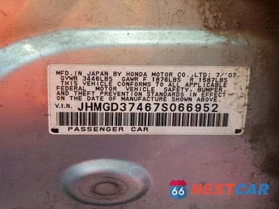 Zdjęcie 12 z 12 samochodu: 2007 HONDA FIT VIN:JHMGD37467S066952 - miniatura