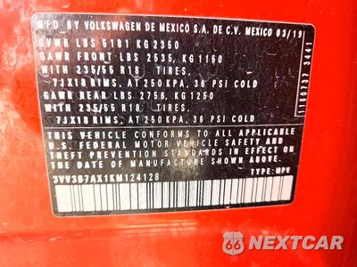 Zdjęcie 13 z 13 samochodu: 2019 VOLKSWAGEN TIGUAN SE VIN:3VV3B7AX1KM124128 - miniatura
