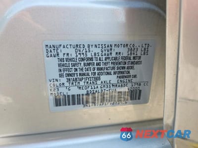 Zdjęcie 12 z 12 samochodu: 2015 NISSAN SENTRA SV VIN:3N1AB7AP1FY273906 - miniatura