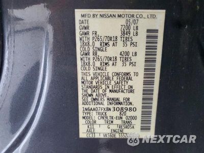 Zdjęcie 12 z 12 samochodu: 2008 NISSAN TITAN XE VIN:1N6AA07FX8N308980 - miniatura