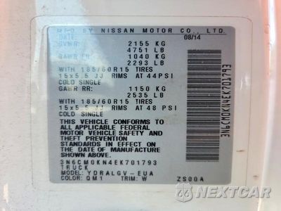 Zdjęcie 13 z 13 samochodu: 2014 NISSAN NV200 SV VIN:3N6CM0KN4EK701793 - miniatura