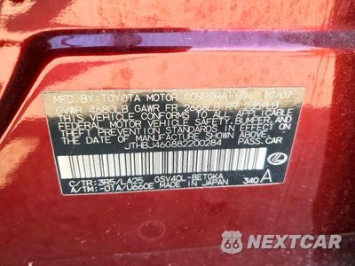 Zdjęcie 12 z 12 samochodu: 2008 LEXUS ES 350 VIN:JTHBJ46G882200284 - miniatura