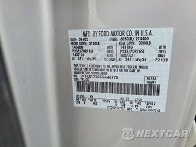 Zdjęcie 12 z 12 samochodu: 2003 FORD F150 VIN:1FTRX17203KA46775 - miniatura