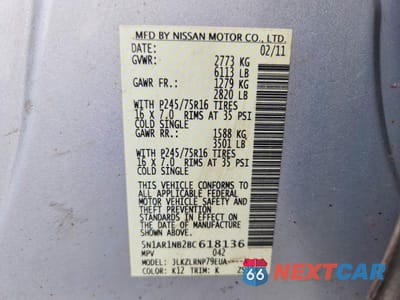 Zdjęcie 13 z 13 samochodu: 2011 NISSAN PATHFINDER S VIN:5N1AR1NB2BC618136 - miniatura