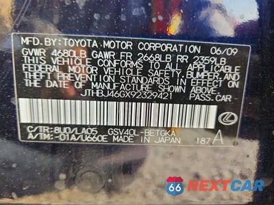 Zdjęcie 12 z 12 samochodu: 2009 LEXUS ES 350 VIN:JTHBJ46GX92329421 - miniatura