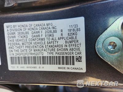 Zdjęcie 12 z 12 samochodu: 2024 HONDA CIVIC LX VIN:2HGFE2F27RH520772 - miniatura