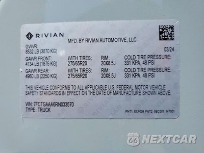 Zdjęcie 12 z 12 samochodu: 2024 RIVIAN R1T ADVENTURE VIN:7FCTGAAA6RN033570 - miniatura