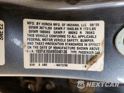 Zdjęcie 12 z 12 samochodu: 2009 HONDA CIVIC LX VIN:19XFA16549E048136 - miniatura