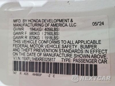 Zdjęcie 12 z 12 samochodu: 2024 HONDA CIVIC SPORT TOURING VIN:19XFL1H8XRE025817 - miniatura