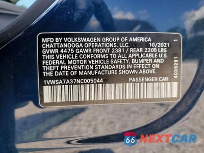 Zdjęcie 12 z 12 samochodu: 2022 VOLKSWAGEN PASSAT SE VIN:1VWSA7A37NC005044 - miniatura