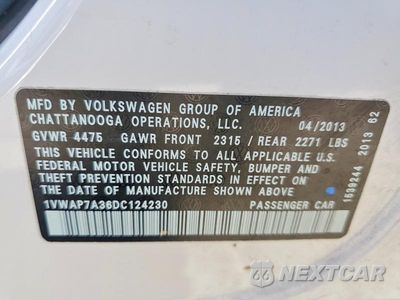 Zdjęcie 12 z 12 samochodu: 2013 VOLKSWAGEN PASSAT S VIN:1VWAP7A36DC124230 - miniatura