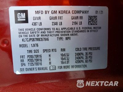 Zdjęcie 13 z 13 samochodu: 2021 CHEVROLET TRAX 1LT VIN:KL7CJPSB7MB357846 - miniatura