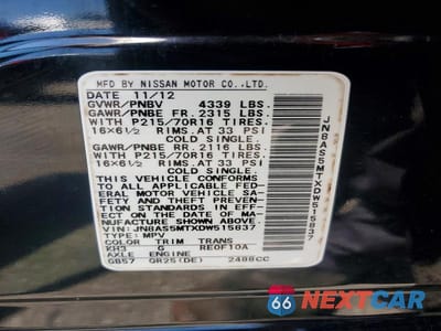 Zdjęcie 13 z 13 samochodu: 2013 NISSAN ROGUE S VIN:JN8AS5MTXDW515837 - miniatura