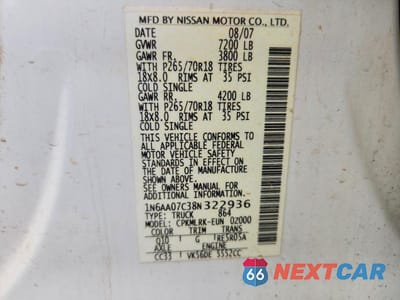 Zdjęcie 12 z 12 samochodu: 2008 NISSAN TITAN XE VIN:1N6AA07C38N322936 - miniatura