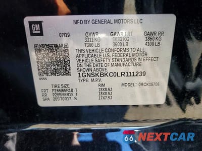 Zdjęcie 13 z 13 samochodu: 2020 CHEVROLET TAHOE K1500 LT VIN:1GNSKBKC0LR111239 - miniatura