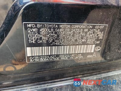 Zdjęcie 12 z 12 samochodu: 2007 LEXUS IS 350 VIN:JTHBE262272010475 - miniatura