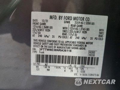 Zdjęcie 13 z 13 samochodu: 2022 FORD MAVERICK XL VIN:3FTTW8E38NRA36118 - miniatura