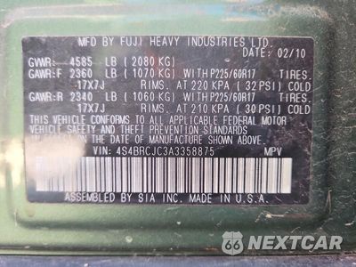 Zdjęcie 12 z 12 samochodu: 2010 SUBARU OUTBACK 2.5I LIMITED VIN:4S4BRCJC3A3358875 - miniatura